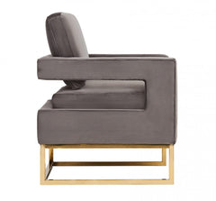 Homeroots Stylish Grey Velvet And Gold Steel Chair 473813