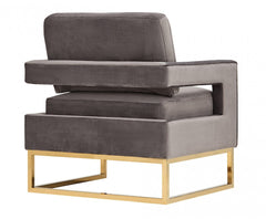 Homeroots Stylish Grey Velvet And Gold Steel Chair 473813