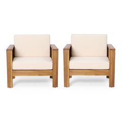 Set of 2 Outdoor Acacia Wood Club Chairs with Cushions | Cozy Cove Furniture