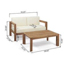 Genser Acacia Wood Loveseat & Coffee Table Set with Water-Resistant Cushions | Cozy Cove Furniture