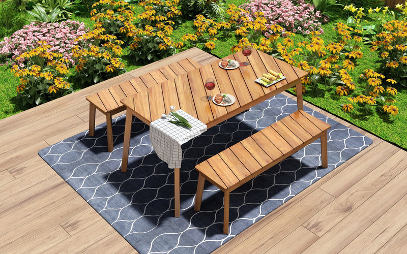 Eco-Friendly 3-Piece Acacia Wood Dining Set with Benches | Cozy Cove Furniture