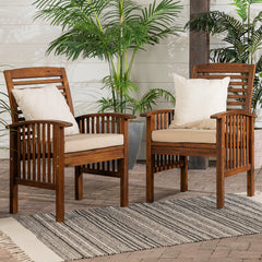 Modern 2-Piece Slat-Back Patio Chairs with Cushions - Dark Brown | Cozy Cove Furniture