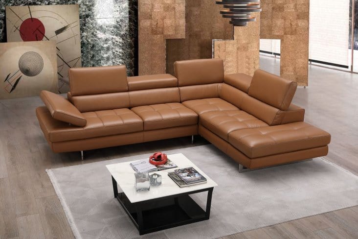 J&M A761 Italian Leather Sectional in Caramel 17855211 - Cozy Cove Furniture