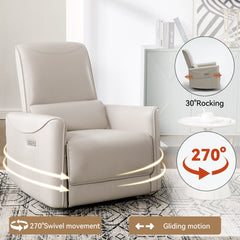 Beige Grey Leatheraire Swivel and Rocker Power Recliner Chair with USB & Type-C Ports | Cozy Cove Furniture