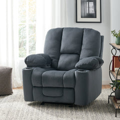 Luxurious Manual Recliner Chair in Silver with Skin-Friendly Fabric and Dual Cup Holders | Cozy Cove Furniture