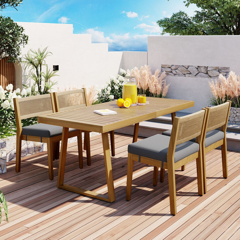 U_Style Multi-Person Outdoor Acacia Wood Dining Table and Chair Set | Cozy Cove Furniture