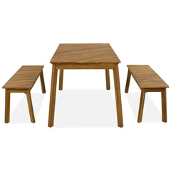 Eco-Friendly 3-Piece Acacia Wood Dining Set with Benches | Cozy Cove Furniture