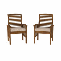 Modern 2-Piece Slat-Back Patio Chairs with Cushions - Dark Brown | Cozy Cove Furniture