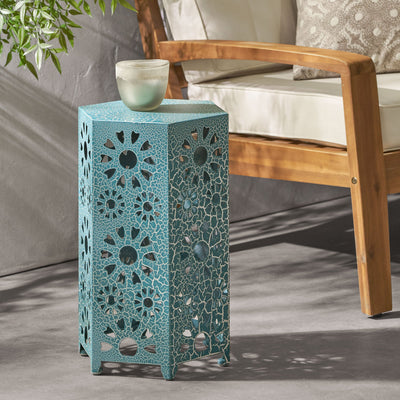 Eliana 12" Iron Side Table in Teal | Cozy Cove Furniture