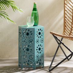 Eliana 12" Iron Side Table in Teal | Cozy Cove Furniture