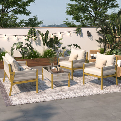 4-Piece Boho Patio Set with Stylish Rope Weave | Cozy Cove Furniture