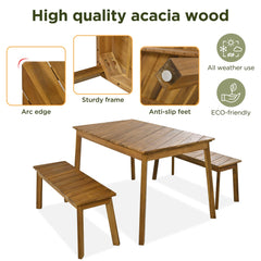 Eco-Friendly 3-Piece Acacia Wood Dining Set with Benches | Cozy Cove Furniture