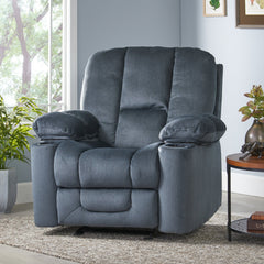 Luxurious Manual Recliner Chair in Silver with Skin-Friendly Fabric and Dual Cup Holders | Cozy Cove Furniture