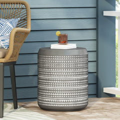 Outdoor Lightweight Concrete Side Table with Boho Design in White | Cozy Cove Furniture