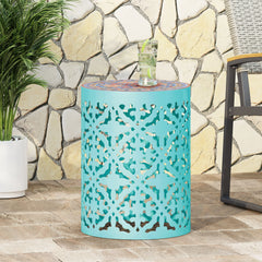 Castana Rattan and Fabric Side Table in Teal | Cozy Cove Furniture