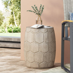 Outdoor Lightweight Concrete Side Table with Honeycomb Pattern in Natural | Cozy Cove Furniture