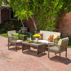 4-Piece Outdoor Acacia Wood Chat Set with Water-Resistant Cushions | Cozy Cove Furniture