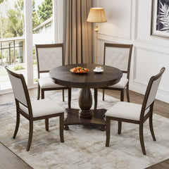 5-Piece Vintage Dining Set – Round Pedestal Table with Upholstered Chairs | Cozy Cove Furniture