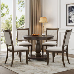 5-Piece Vintage Dining Set – Round Pedestal Table with Upholstered Chairs | Cozy Cove Furniture