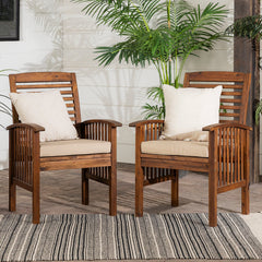 Modern 2-Piece Slat-Back Patio Chairs with Cushions - Dark Brown | Cozy Cove Furniture