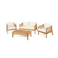 4-Piece Acacia Wood Patio Set with Handwoven Rope Detailing | Cozy Cove Furniture | 72408.00LBGE