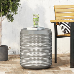 Outdoor Lightweight Concrete Side Table with Boho Design in White | Cozy Cove Furniture