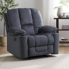 Luxurious Manual Recliner Chair in Silver with Skin-Friendly Fabric and Dual Cup Holders | Cozy Cove Furniture