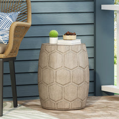 Outdoor Lightweight Concrete Side Table with Honeycomb Pattern in Natural | Cozy Cove Furniture