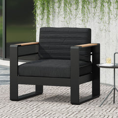 Giovanna Aluminum and Wood Club Chair with Water-Resistant Cushions | Cozy Cove Furniture