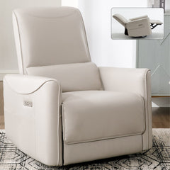 Beige Grey Leatheraire Swivel and Rocker Power Recliner Chair with USB & Type-C Ports | Cozy Cove Furniture