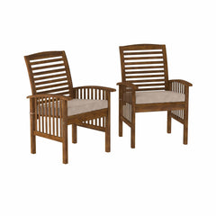 Modern 2-Piece Slat-Back Patio Chairs with Cushions - Dark Brown | Cozy Cove Furniture